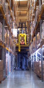 manual forklift in warehouse