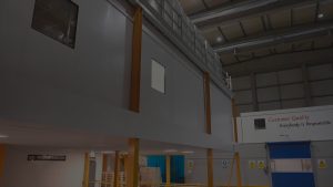 high ceiling darkened room